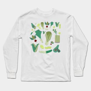 Green Kawaii Vegetables Long Sleeve T-Shirt